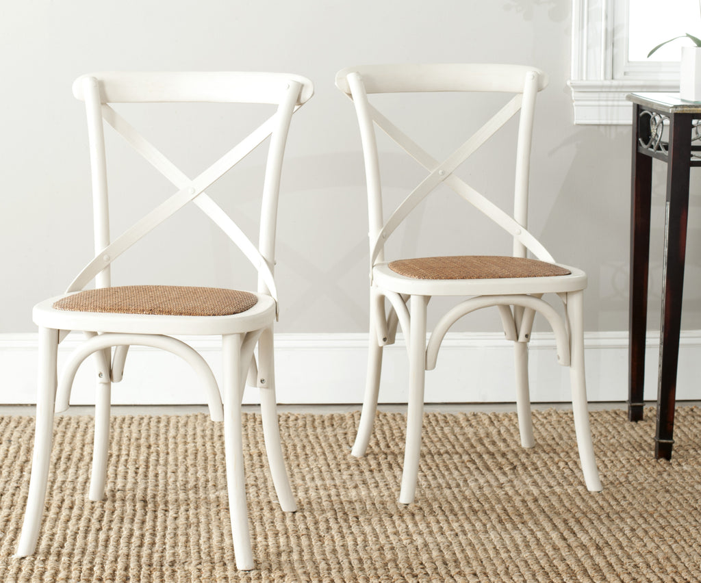 Safavieh Franklin X Back Farmhouse Chair (SET Of 2) Distressed Ivory and Medium Brown  Feature