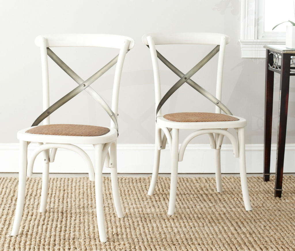 Safavieh Eleanor X Back Farmhouse Side Chair Distressed Ivory and Medium Brown  Feature