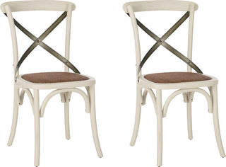 Safavieh Eleanor 18''H X Back Farmhouse Side Chair Distressed Ivory and Medium Brown Furniture 