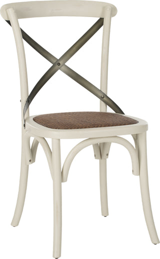 Safavieh Eleanor 18''H X Back Farmhouse Side Chair Distressed Ivory and Medium Brown Furniture 