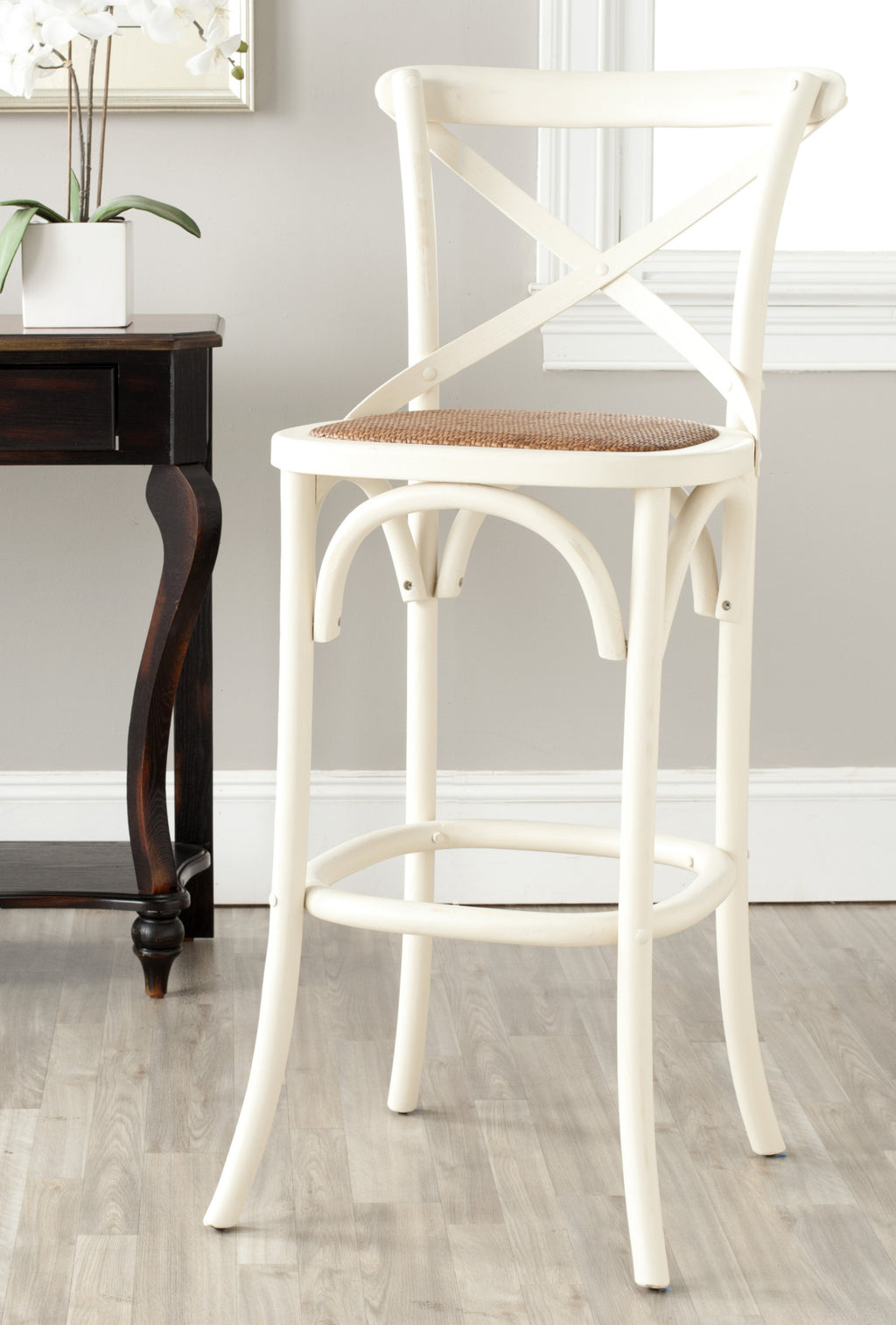 Safavieh Franklin X Back Bar Stool Distressed Ivory and Medium Brown Furniture  Feature