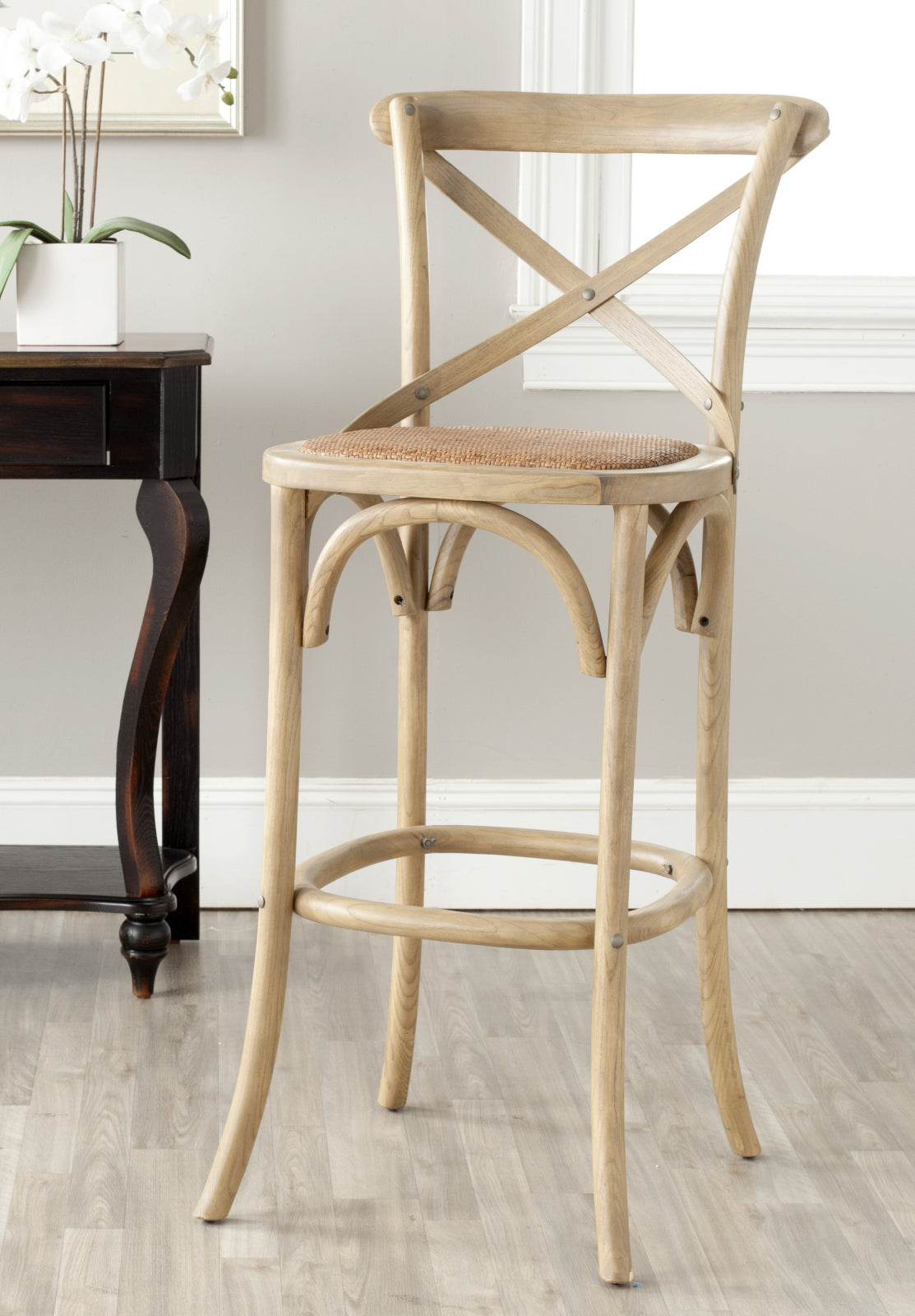 Safavieh Franklin X Back Bar Stool Weathered Oak and Medium Brown