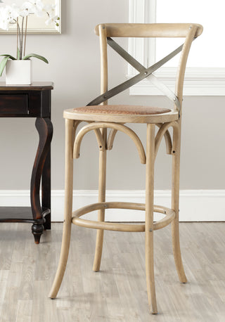 Safavieh Eleanor X Back Bar Stool Weathered Oak and Medium Brown Furniture  Feature