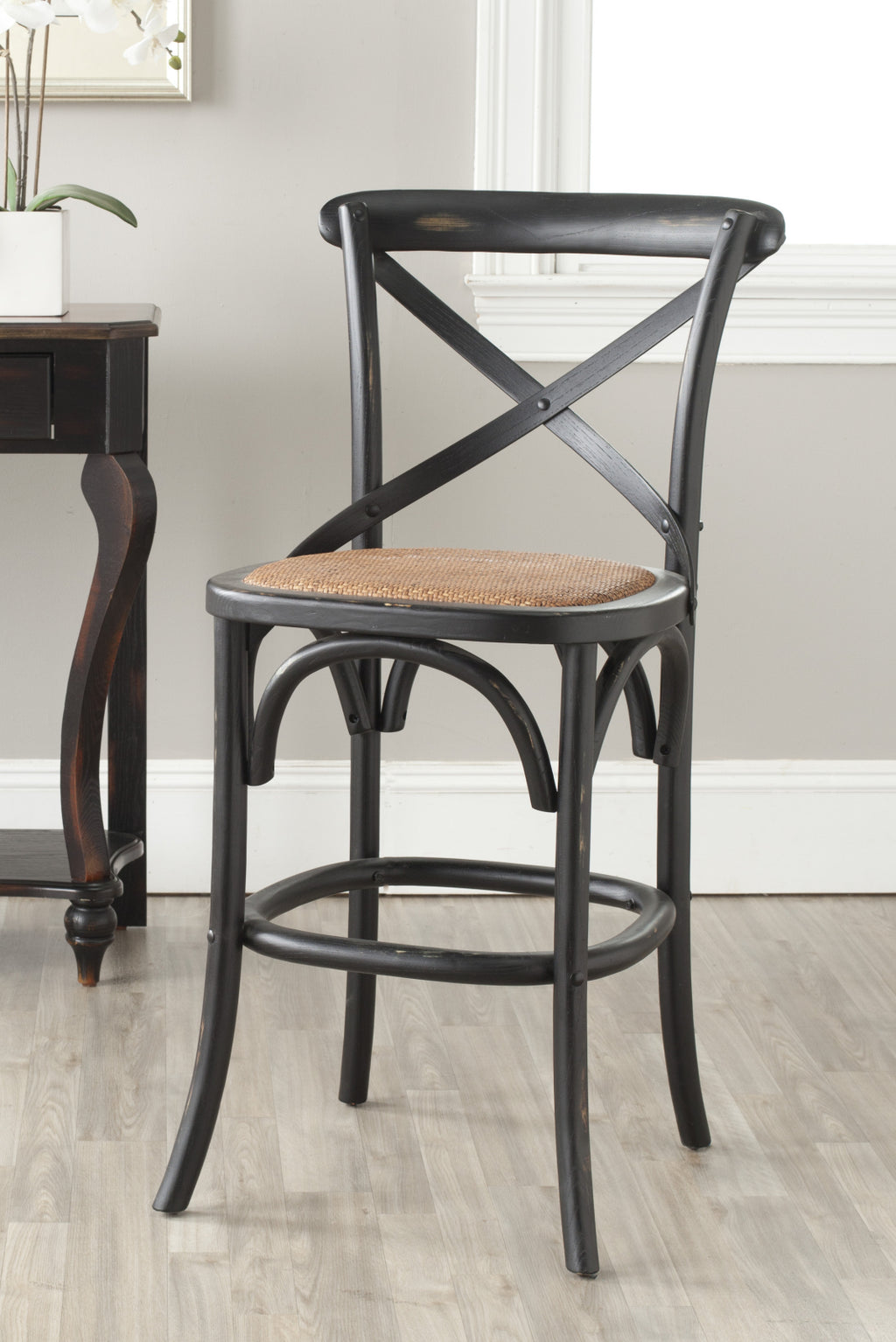 Safavieh Franklin X Back Counter Stool Distressed Hickory and Medium Brown Furniture  Feature