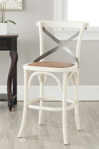 Safavieh Eleanr X Back Counter Stool Distressed Ivory and Medium Brown Furniture  Feature