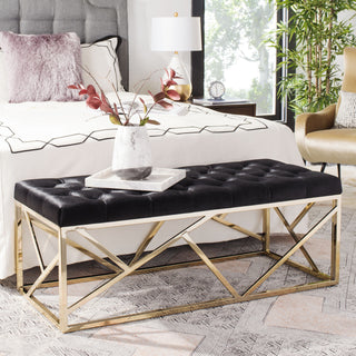 Safavieh Farah Tufted Rectangular Bench Black and Brass Furniture  Feature