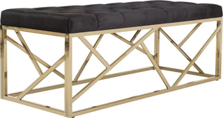 Safavieh Farah Tufted Rectangular Bench Black and Brass Furniture 