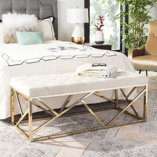 Safavieh Farah Tufted Rectangular Bench Beige and Brass Furniture  Feature