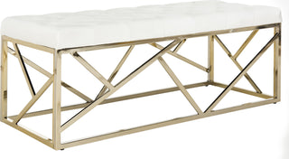 Safavieh Farah Tufted Rectangular Bench Beige and Brass Furniture 