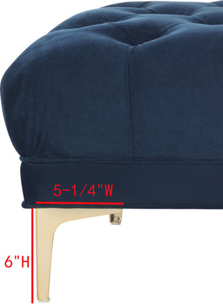 Safavieh Zarya Tufted Rectangular Bench Navy and Brass Furniture 