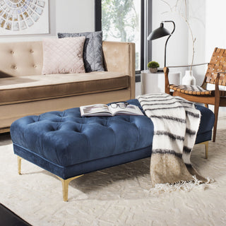 Safavieh Zarya Tufted Rectangular Bench Navy and Brass Furniture 