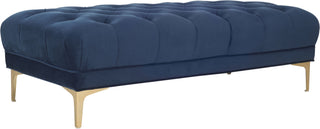 Safavieh Zarya Tufted Rectangular Bench Navy and Brass Furniture 