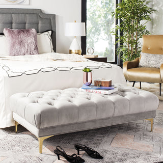 Safavieh Zarya Tufted Rectangular Bench Grey and Brass  Feature