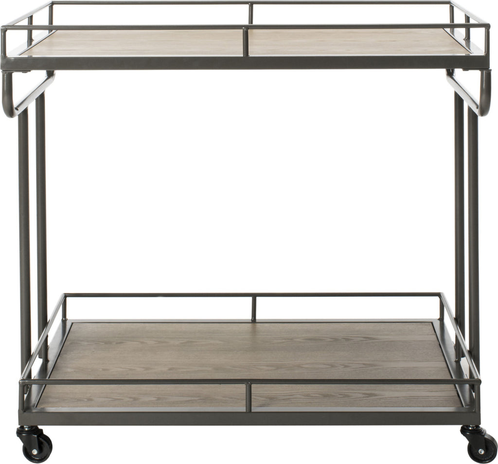 Safavieh Dawson 2 Tier Rectangle Bar Cart Rustic Oak and Gun Metal Furniture main image