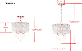 Safavieh Harlyn 3 Light 135-Inch Dia Chandelier Clear/Copper Lamp Mirror 