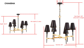 Safavieh Alroy 3 Light 30-Inch Dia Chandelier Black/Gold Lamp Mirror 