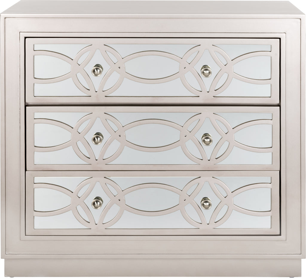 Safavieh Catalina 3 Drawer Chest Champagne and Nickel Mirror Furniture main image