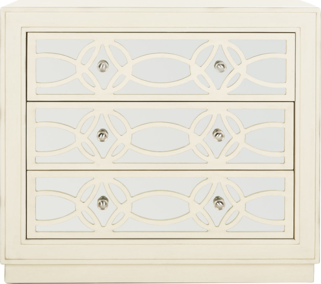 Safavieh Catalina 3 Drawer Chest Antique Beige and Nickel Mirror Furniture main image