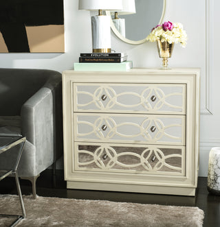 Safavieh Catalina 3 Drawer Chest Antique Beige and Nickel Mirror  Feature