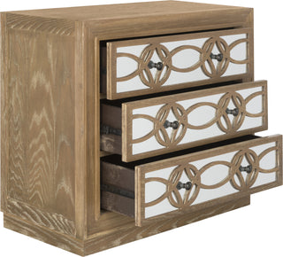 Safavieh Catalina 3 Drawer Chest Rustic Oak and Dark Bronze Mirror Furniture 