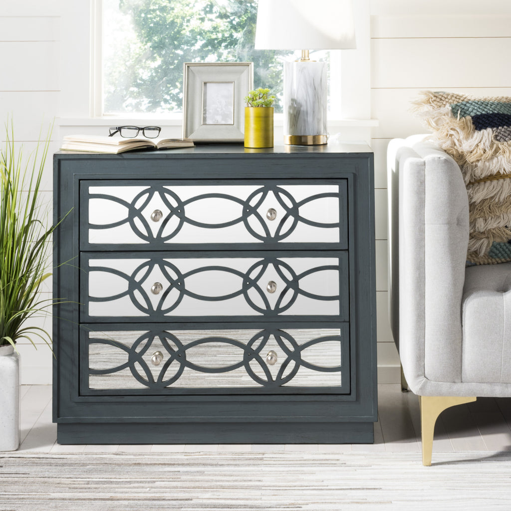 Safavieh Catalina 3 Drawer Chest Steel Teal and Nickel Mirror  Feature