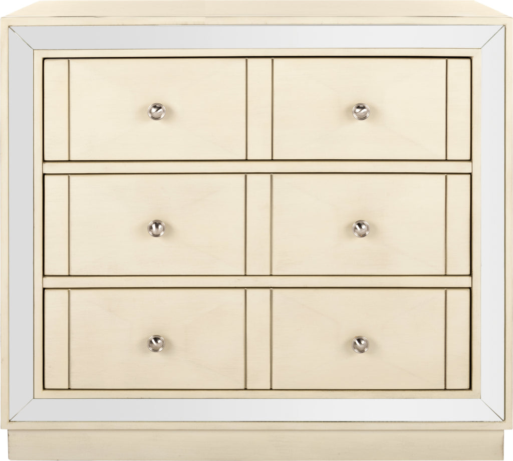 Safavieh Sloane 3 Drawer Chest Antique Beige and Nickel Mirror Furniture main image