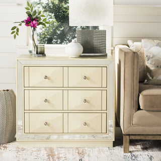 Safavieh Sloane 3 Drawer Chest Antique Beige and Nickel Mirror Furniture  Feature