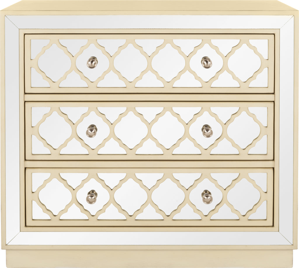 Safavieh Amelia 3 Drawer Chest Antique Beige and Nickel Mirror Furniture main image