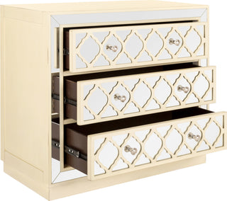 Safavieh Amelia 3 Drawer Chest Antique Beige and Nickel Mirror Furniture 