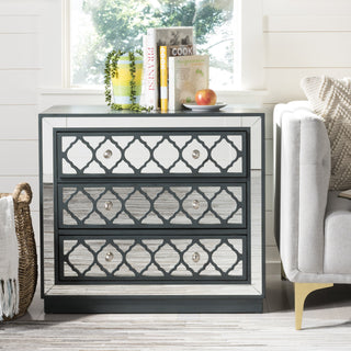 Safavieh Amelia 3 Drawer Chest Steel Teal and Nickel Mirror  Feature