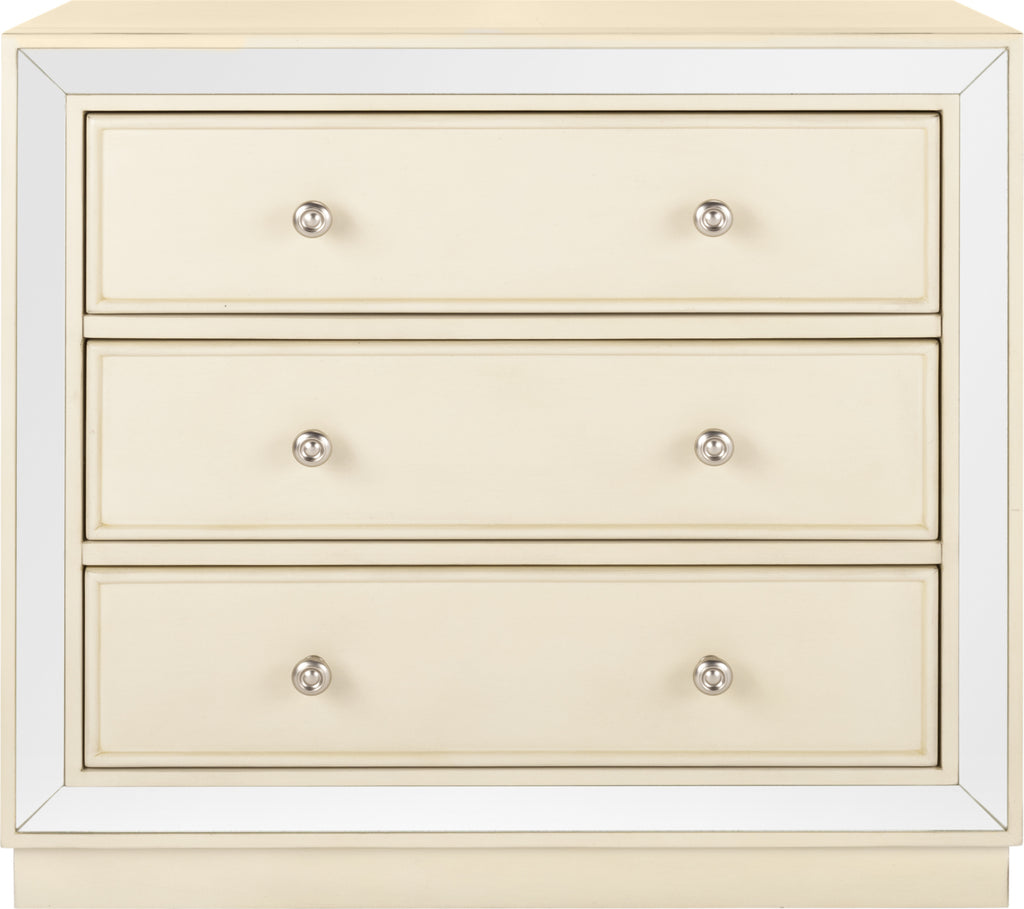 Safavieh Silas 3 Drawer Chest Antique Beige and Nickel Mirror Furniture main image