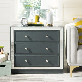 Safavieh Silas 3 Drawer Chest Steel Teal and Nickel Mirror Furniture 