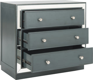 Safavieh Silas 3 Drawer Chest Steel Teal and Nickel Mirror Furniture 