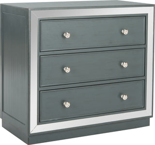 Safavieh Silas 3 Drawer Chest Steel Teal and Nickel Mirror Furniture 