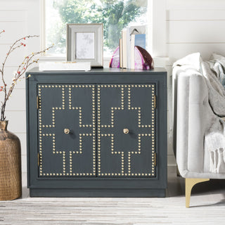 Safavieh Azuli 2 Door Chest Steel Teal and Gold Mirror  Feature