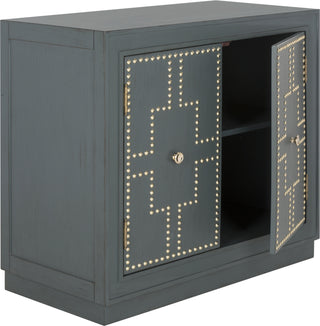 Safavieh Azuli 2 Door Chest Steel Teal and Gold Mirror Furniture 