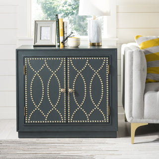 Safavieh Yuna 2 Door Chest Steel Teal and Gold Mirror Furniture 