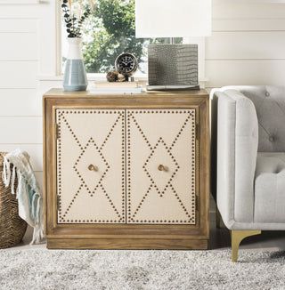 Safavieh Erin 2 Door Chest Rustic Oak Linen and Copper Mirror  Feature