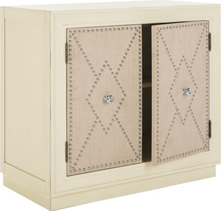 Safavieh Erin 2 Door Chest Light Grey Linen and Nickel Mirror Furniture 