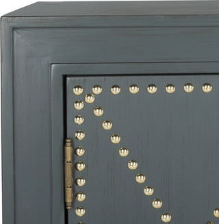 Safavieh Erin 2 Door Chest Steel Teal Linen and Gold Mirror Furniture 