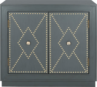 Safavieh Erin 2 Door Chest Steel Teal Linen and Gold Mirror Furniture main image