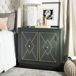 Safavieh Erin 2 Door Chest Steel Teal Linen and Gold Mirror Furniture 