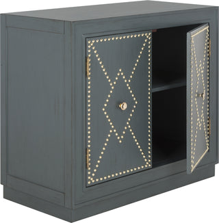 Safavieh Erin 2 Door Chest Steel Teal Linen and Gold Mirror Furniture 