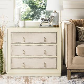 Safavieh Laputa 3 Drawer Chest Antique Beige and Linen Nickel Furniture 