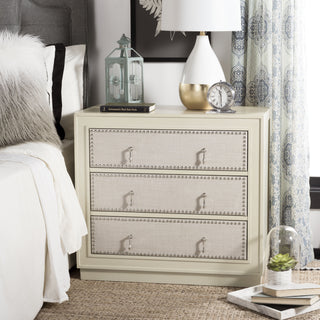 Safavieh Laputa 3 Drawer Chest Antique Beige and Linen Nickel  Feature