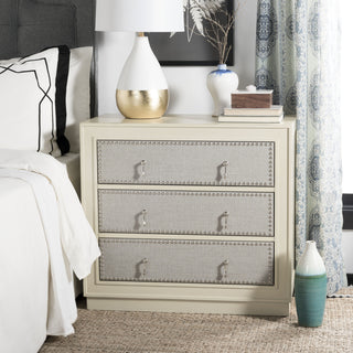 Safavieh Laputa 3 Drawer Chest Antique Beige and Light Grey Linen Nickel Furniture 