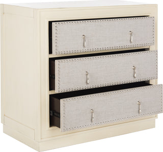 Safavieh Laputa 3 Drawer Chest Antique Beige and Light Grey Linen Nickel Furniture 