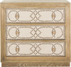 Safavieh Aura 3 Drawer Chest Rustic Oak and Beige Linen Copper Furniture main image
