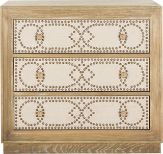 Safavieh Aura 3 Drawer Chest Rustic Oak and Beige Linen Copper Furniture main image