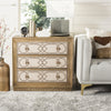 Safavieh Aura 3 Drawer Chest Rustic Oak and Beige Linen Copper  Feature